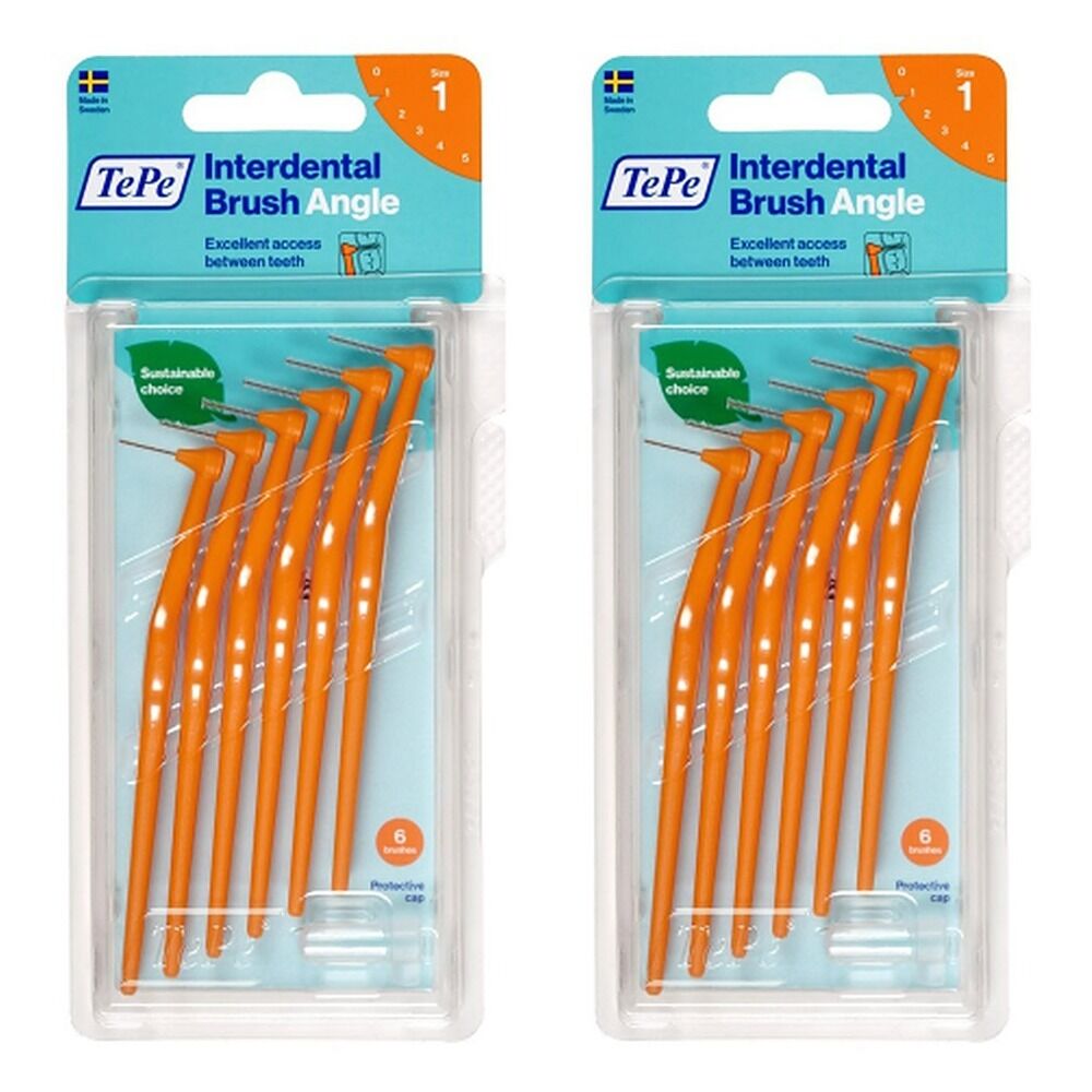 TEPE Interdental Brush Angle Orange Pack (ISO 1) 6 Pack Bundle of 2
