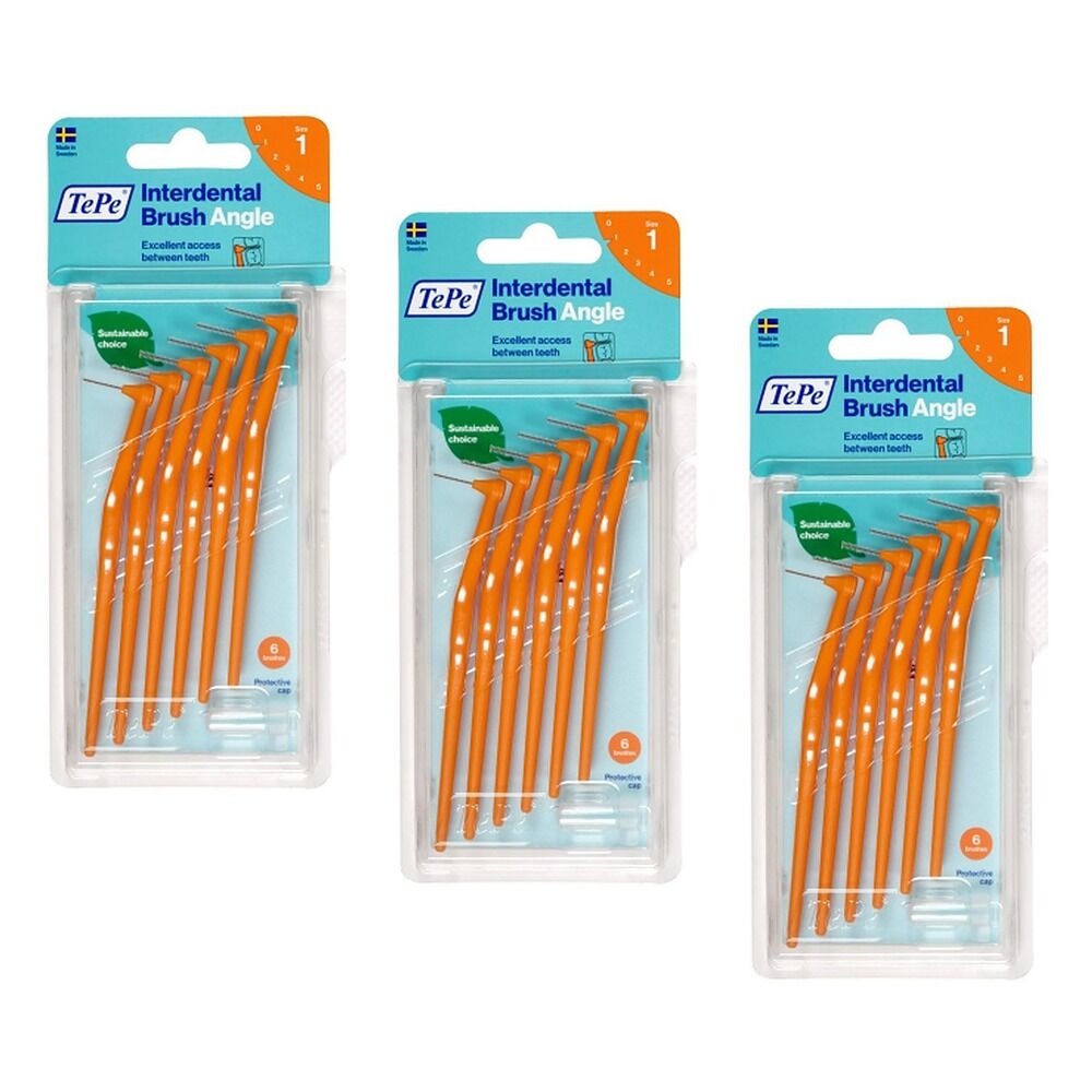TEPE Interdental Brush Angle Orange Pack (ISO 1) 6 Pack Bundle of 3