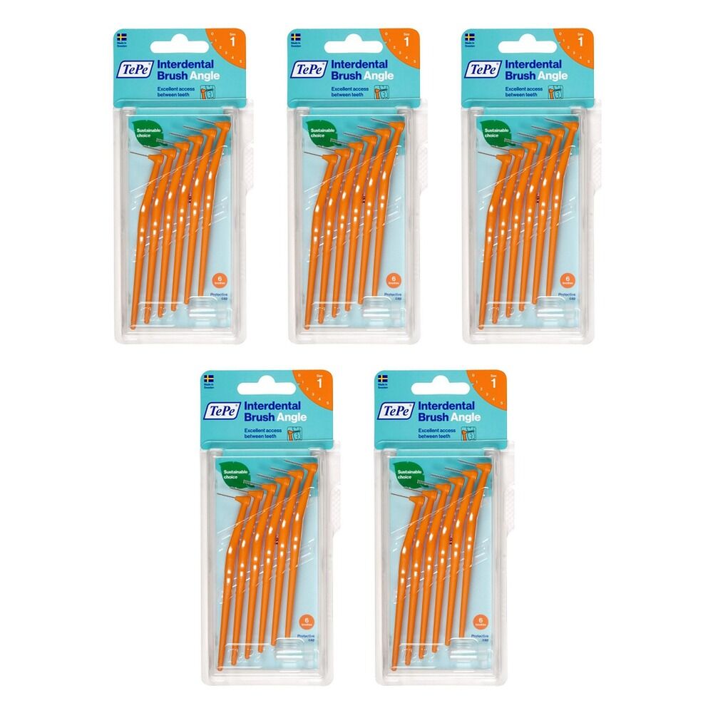 TEPE Interdental Brush Angle Orange Pack (ISO 1) 6 Pack Bundle of 5