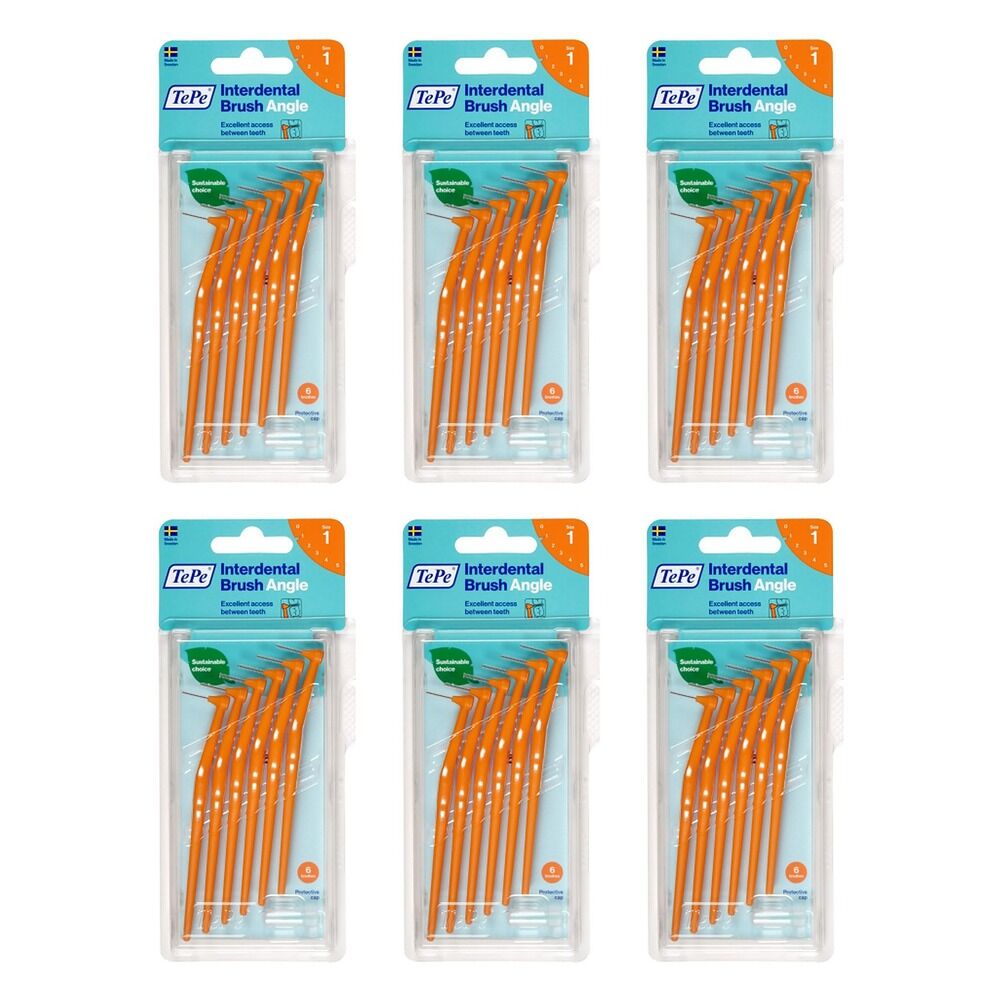 TEPE Interdental Brush Angle Orange Pack (ISO 1) 6 Pack Bundle of 6