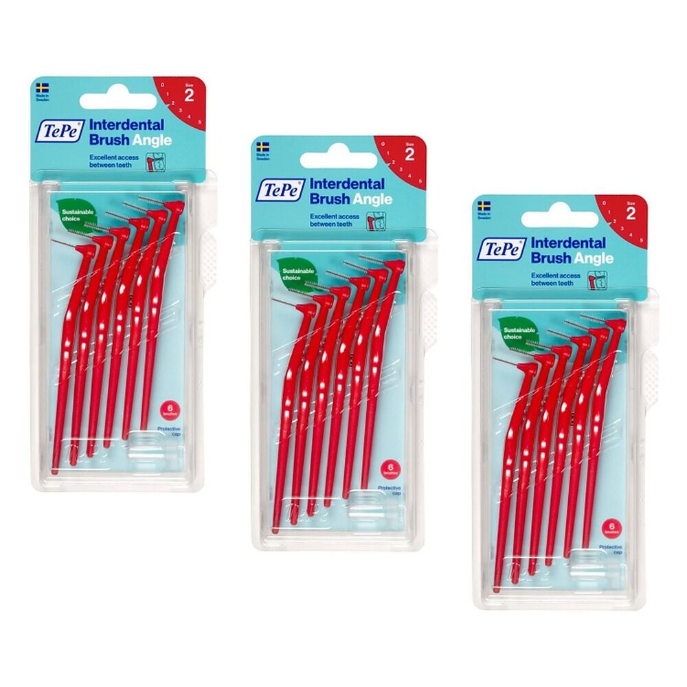 TEPE Interdental Brush Angle Red Pack (ISO 2) 6 Pack Bundle of 3