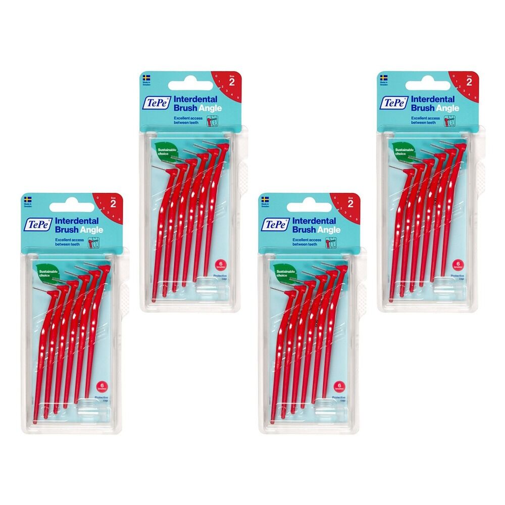 TEPE Interdental Brush Angle Red Pack (ISO 2) 6 Pack Bundle of 4