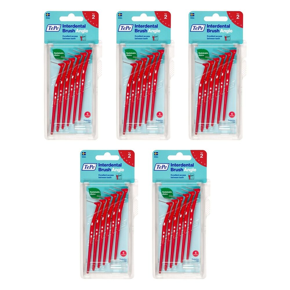 TEPE Interdental Brush Angle Red Pack (ISO 2) 6 Pack Bundle of 5