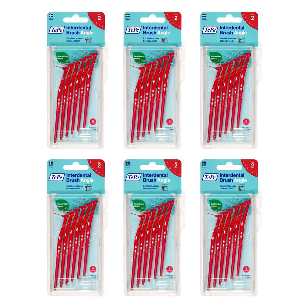 TEPE Interdental Brush Angle Red Pack (ISO 2) 6 Pack Bundle of 6