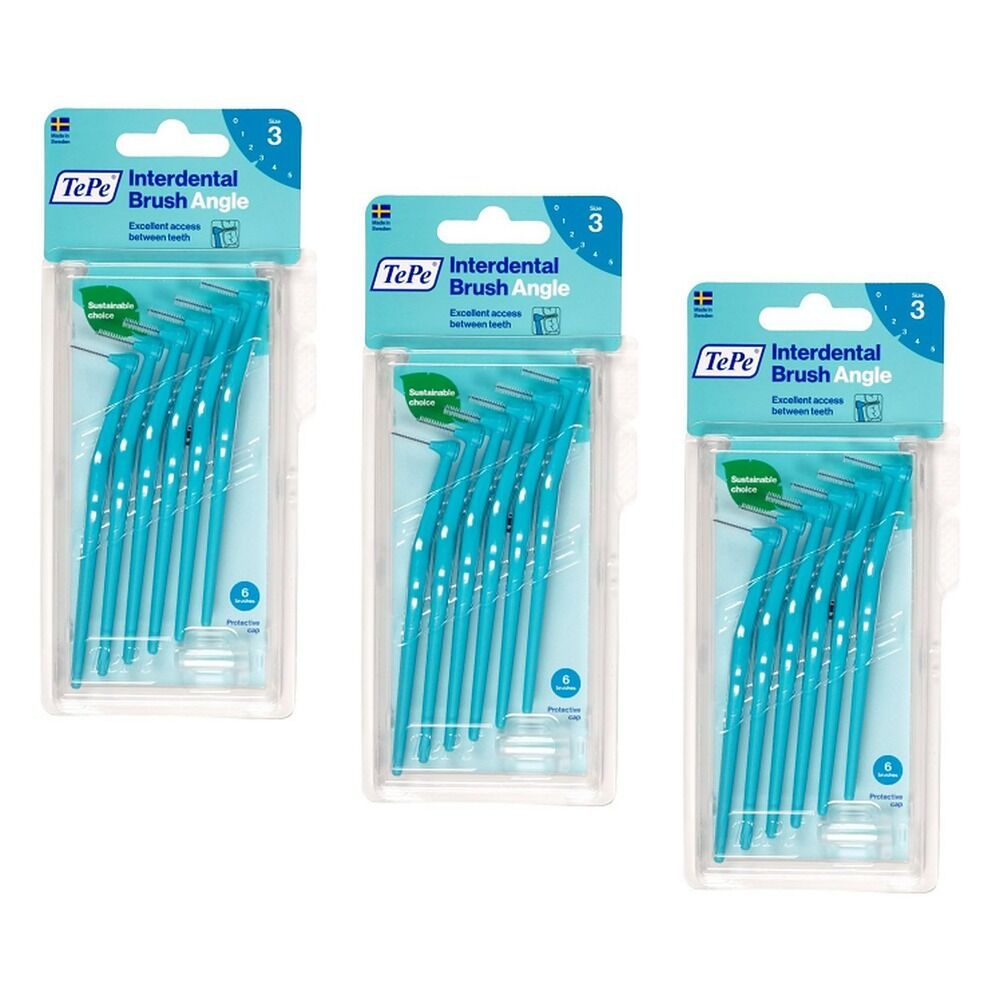 TEPE Interdental Brush Angle Blue Pack (ISO 3) 6 Pack Bundle of 3