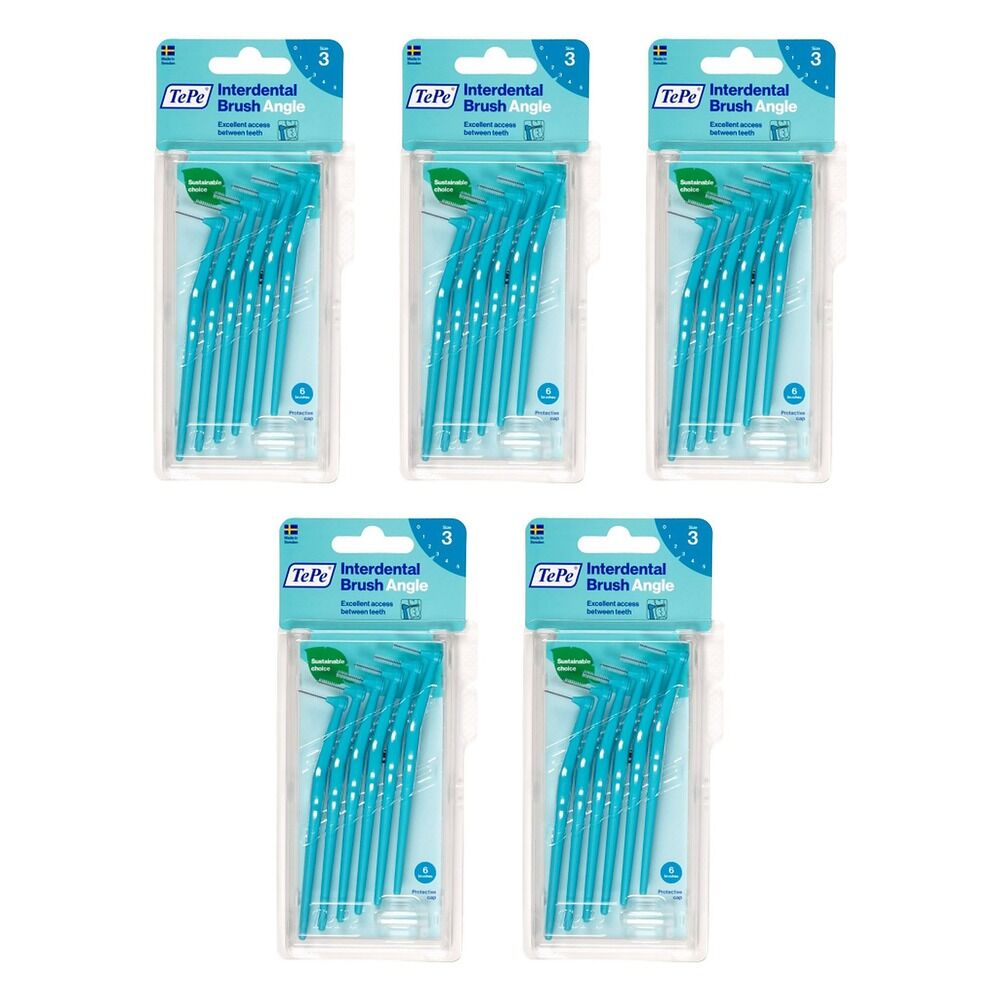 TEPE Interdental Brush Angle Blue Pack (ISO 3) 6 Pack Bundle of 5