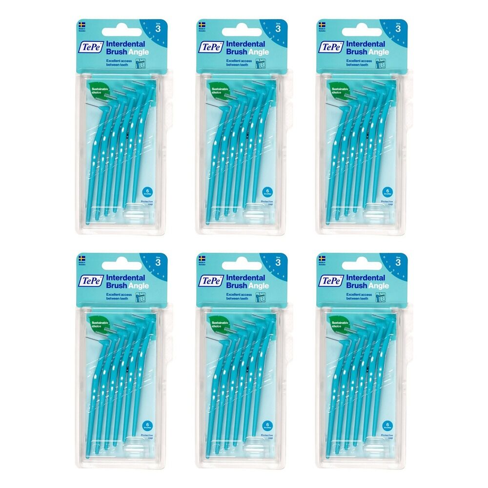 TEPE Interdental Brush Angle Blue Pack (ISO 3) 6 Pack Bundle of 6