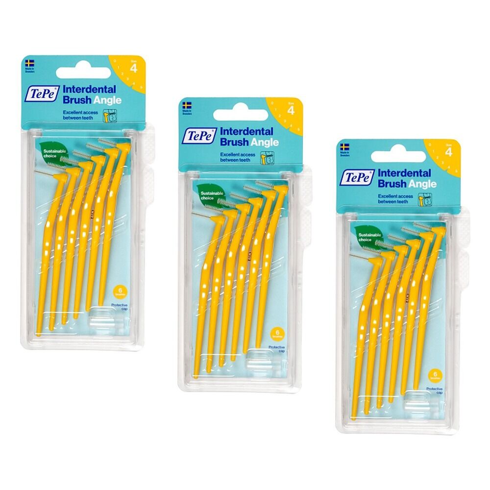 TEPE Interdental Brush Angle Yellow Pack (ISO 4) 6 Pack Bundle of 3