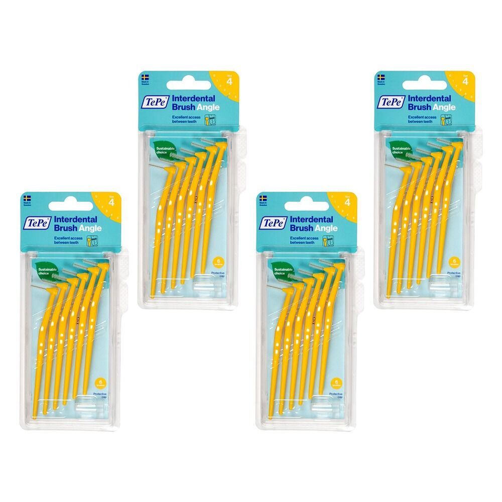 TEPE Interdental Brush Angle Yellow Pack (ISO 4) 6 Pack Bundle of 4