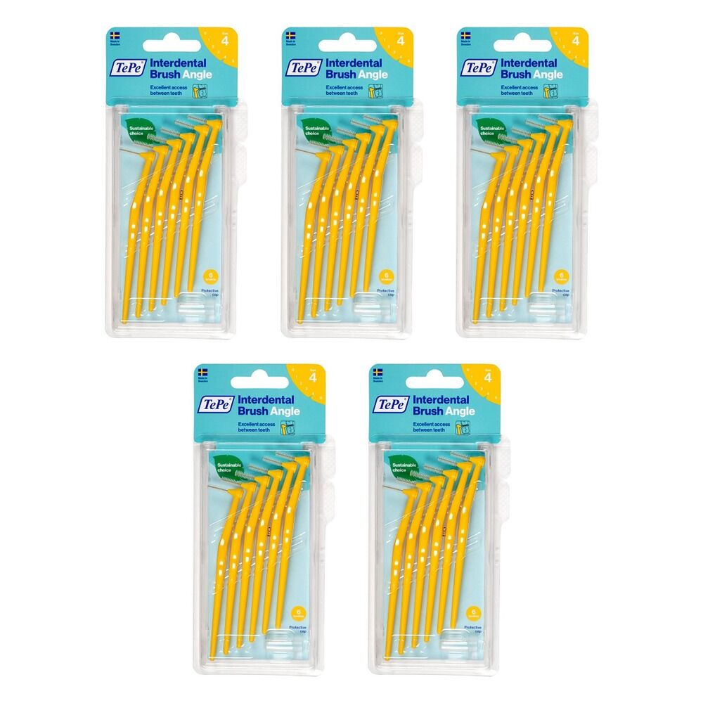 TEPE Interdental Brush Angle Yellow Pack (ISO 4) 6 Pack Bundle of 5