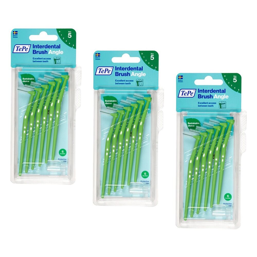 TEPE Interdental Brush Angle Green Pack (ISO 5) 6 Pack Bundle of 3