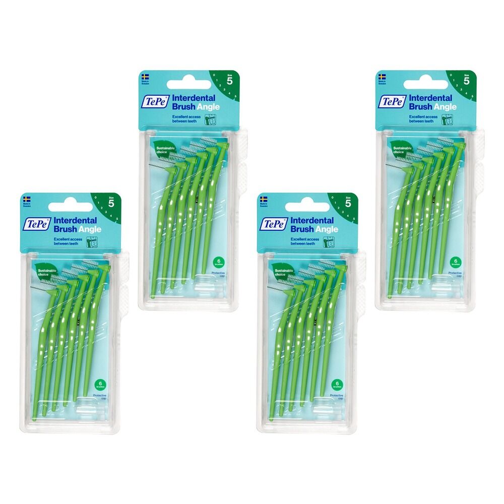 TEPE Interdental Brush Angle Green Pack (ISO 5) 6 Pack Bundle of 4