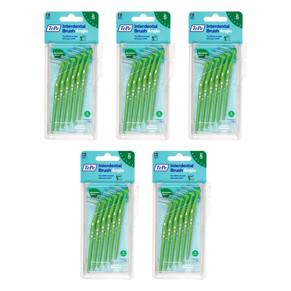 TEPE Interdental Brush Angle Green Pack (ISO 5) 6 Pack Bundle of 5