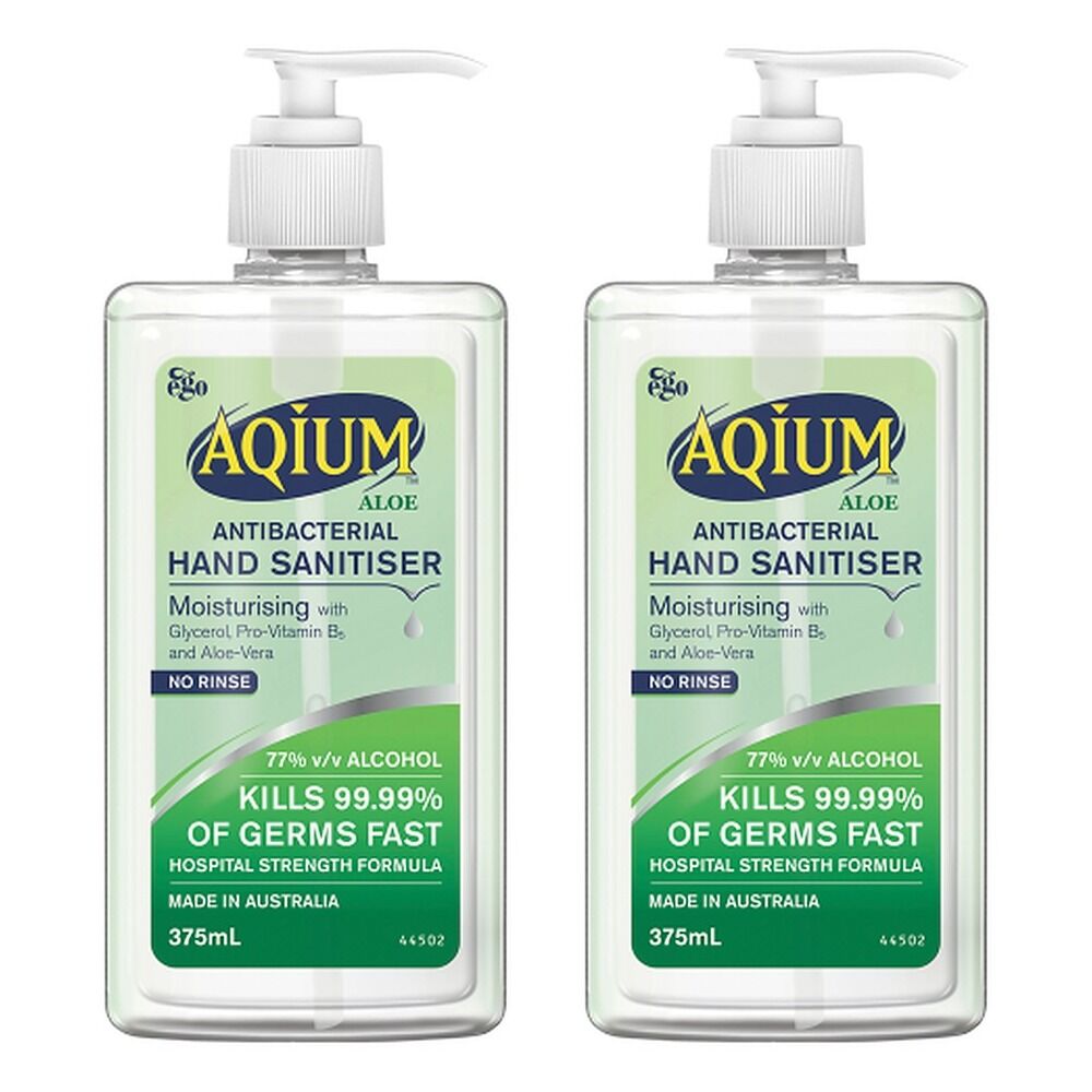 Ego Aqium with Aloe Antibacterial Hand Sanitiser 375mL Pack of 2