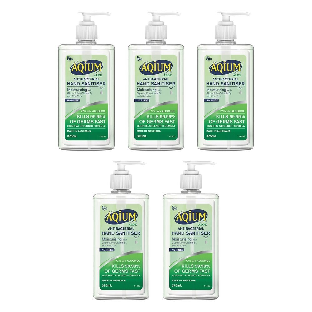 Ego Aqium with Aloe Antibacterial Hand Sanitiser 375mL Pack of 5