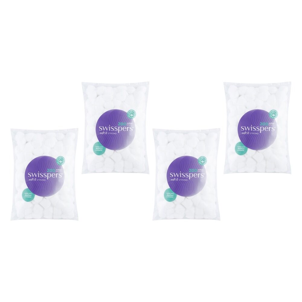 Swisspers Cotton Balls 200 Pack x 6 Bundle of 4