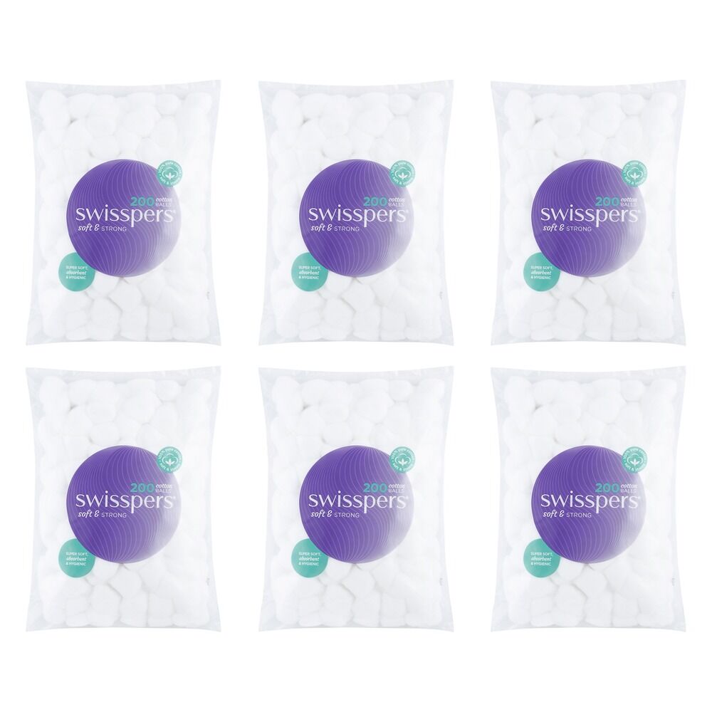 Swisspers Cotton Balls 200 Pack x 6 Bundle of 6