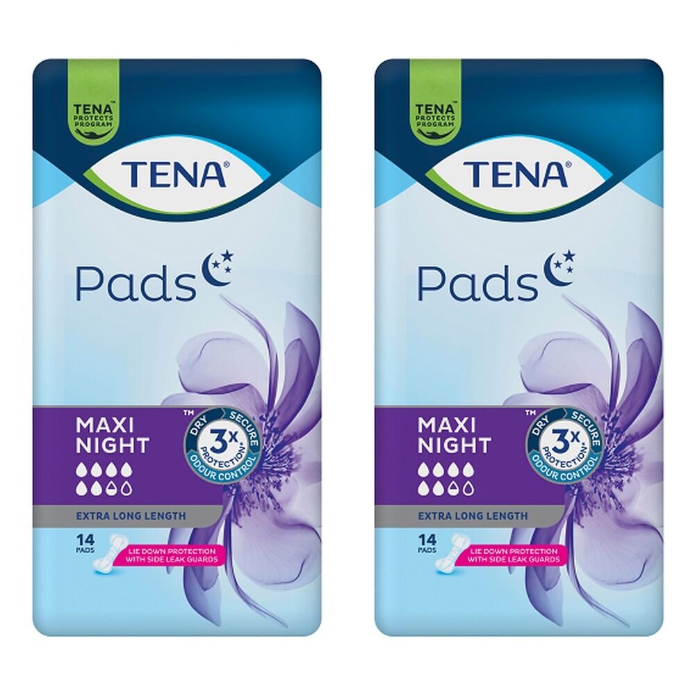 Tena Maxi Night Extra Long Length Pads 14 Pack x 3 Bundle of 2