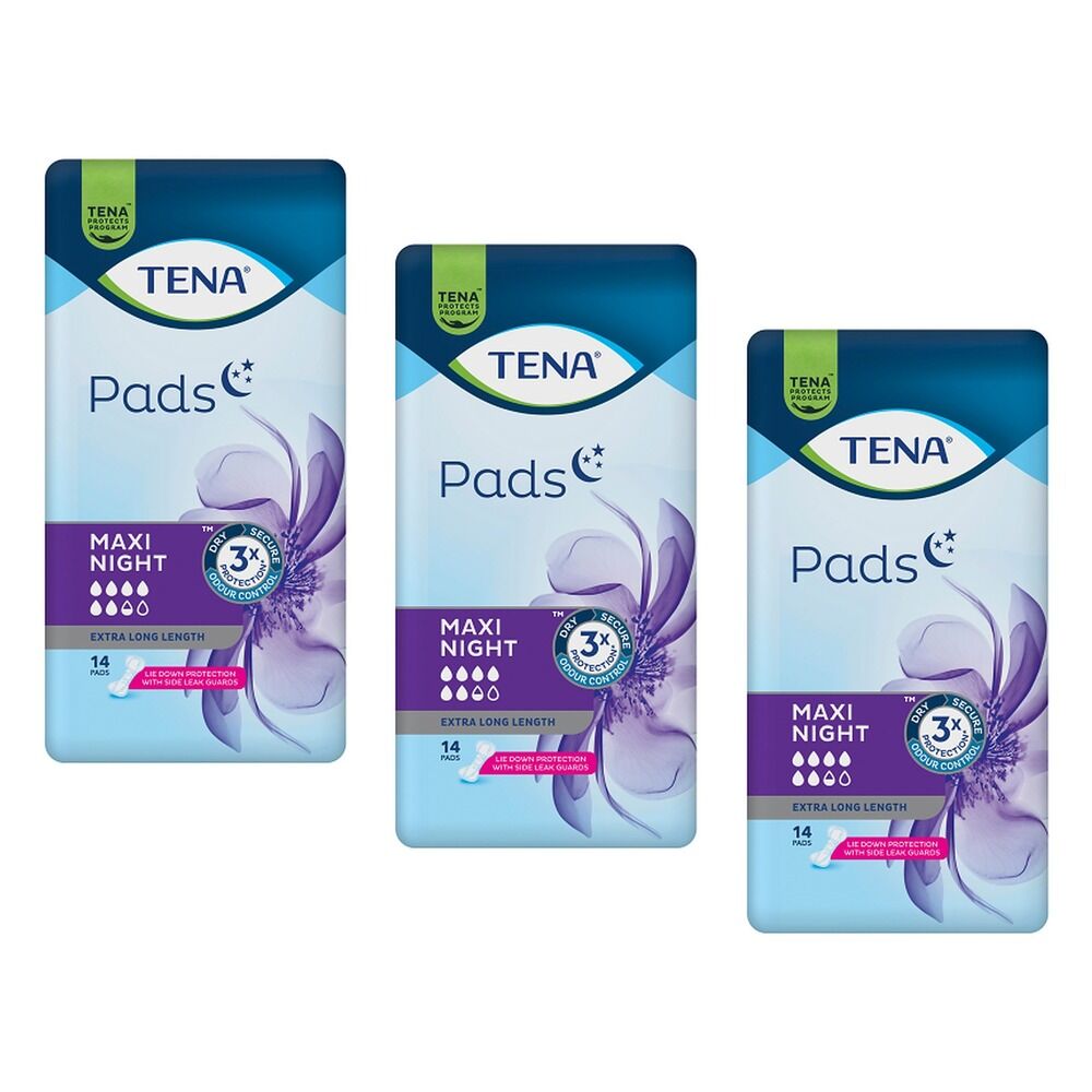 Tena Maxi Night Extra Long Length Pads 14 Pack x 3 Bundle of 3