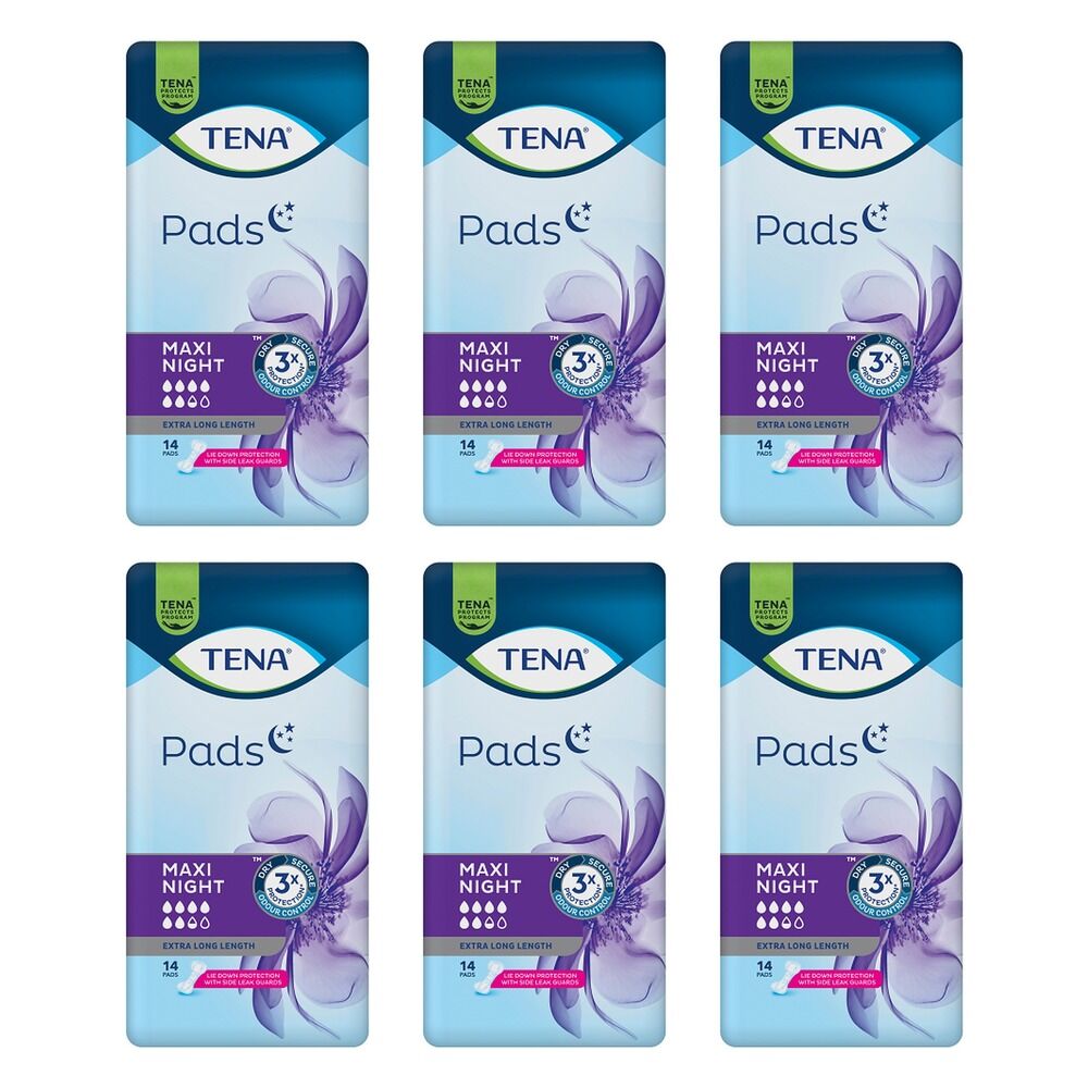 Tena Maxi Night Extra Long Length Pads 14 Pack x 3 Bundle of 6
