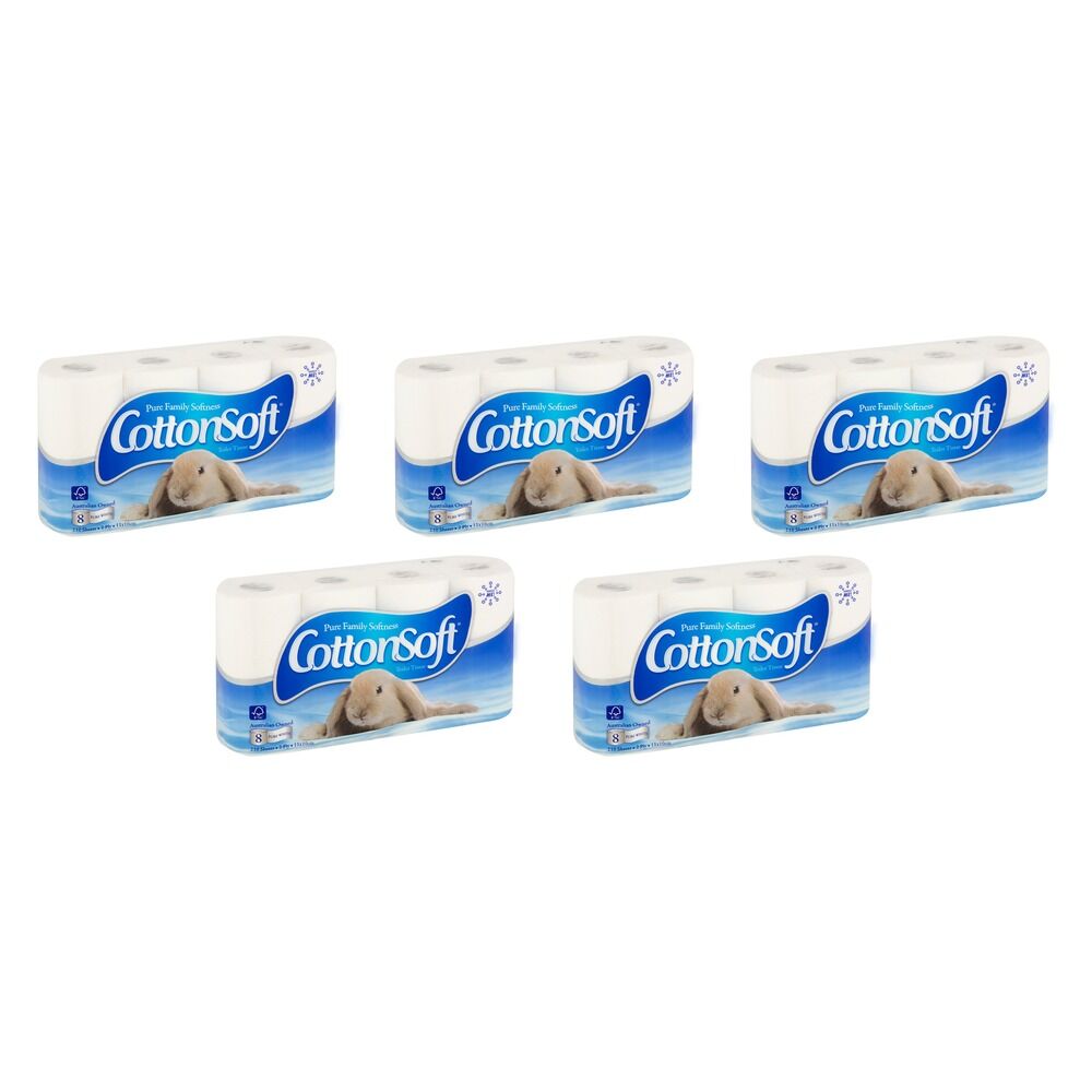 Cotton Soft White 2 Ply 8 Pack x 6 Bundle of 5