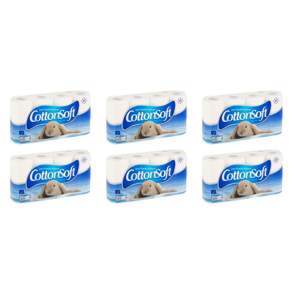 Cotton Soft White 2 Ply 8 Pack x 6 Bundle of 6