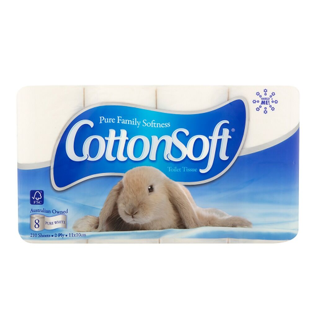 Cotton Soft White 2 Ply 8 Pack x 6