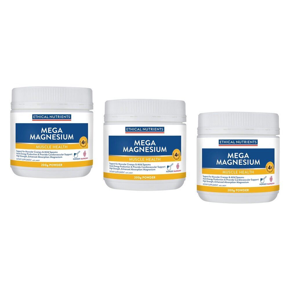 Ethical Nutrients Mega Magnesium Muscle Health Raspberry 200g Pack of 3