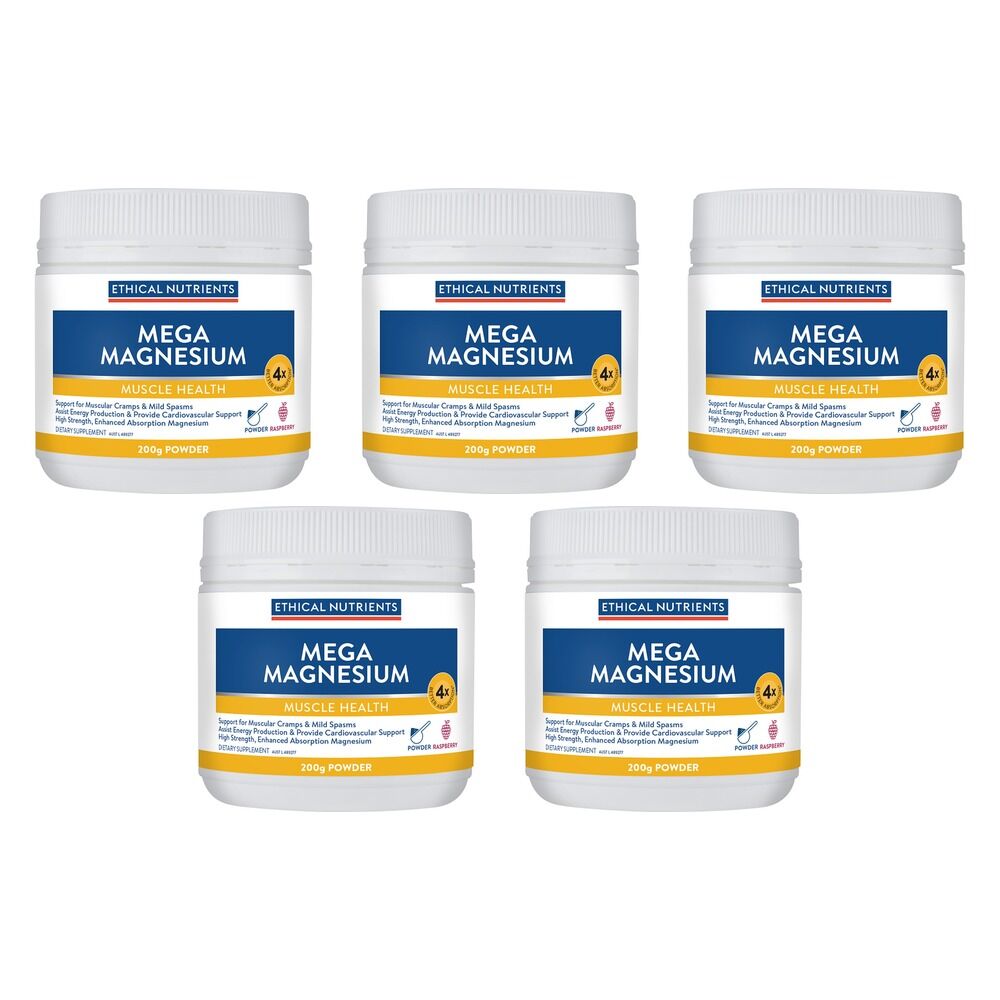 Ethical Nutrients Mega Magnesium Muscle Health Raspberry 200g Pack of 5