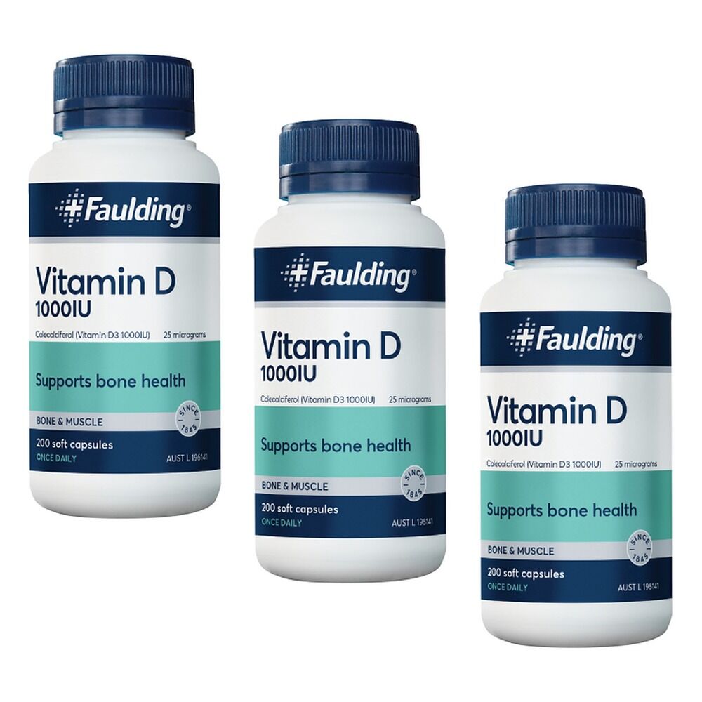 Faulding Vitamin D 1,000 IU 200 Capsules Pack of 3