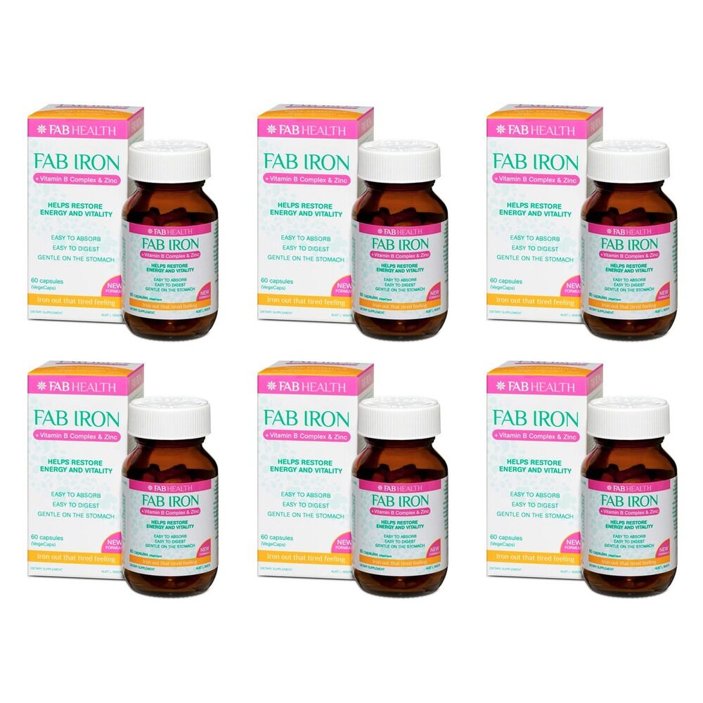 FAB Iron + Vitamin B Complex + Zinc 60 Capsules Pack of 6