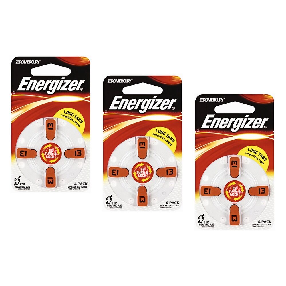 Energizer Hearing Aid Batteries AZ10 Turn & Lock 4 Pack Bundle of 3