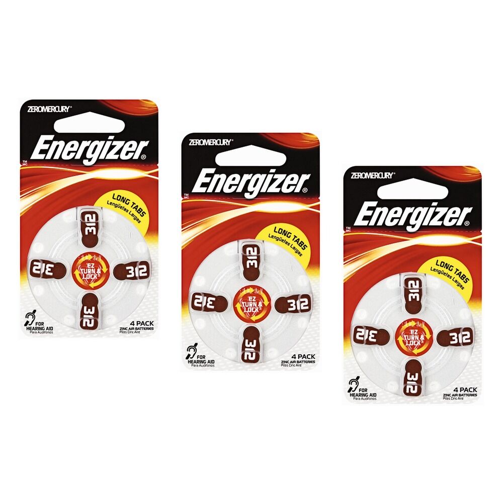 Energizer Hearing Aid Batteries AZ312 Turn & Lock 4 Pack Bundle of 3