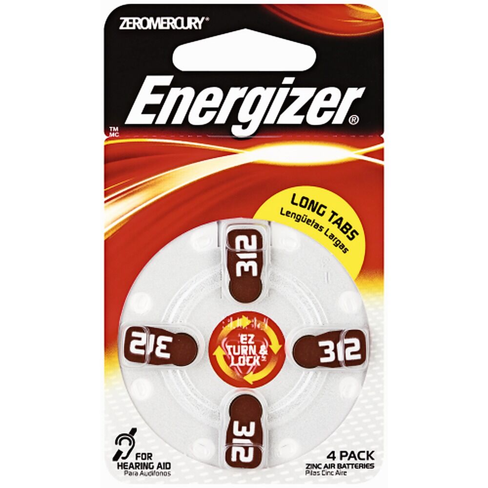Energizer Hearing Aid Batteries AZ312 Turn & Lock 4 Pack