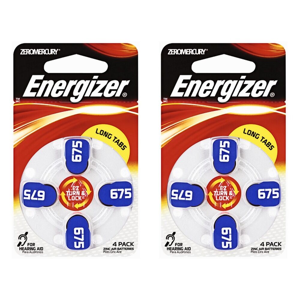Energizer Hearing Aid Batteries AZ675 Turn & Lock 4 Pack Bundle of 2