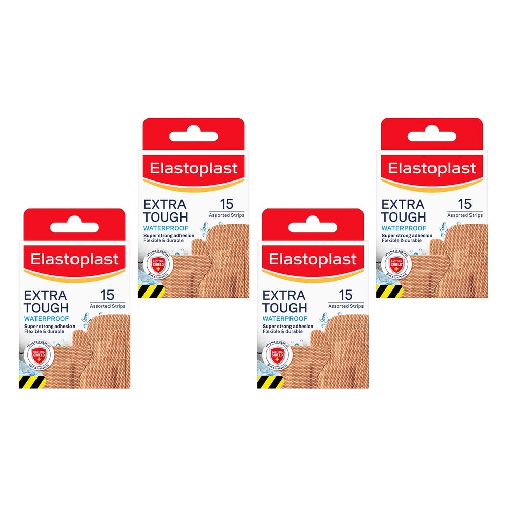 Elastoplast Extra Tough Waterproof Plasters Assorted 15 Pack Bundle of 4