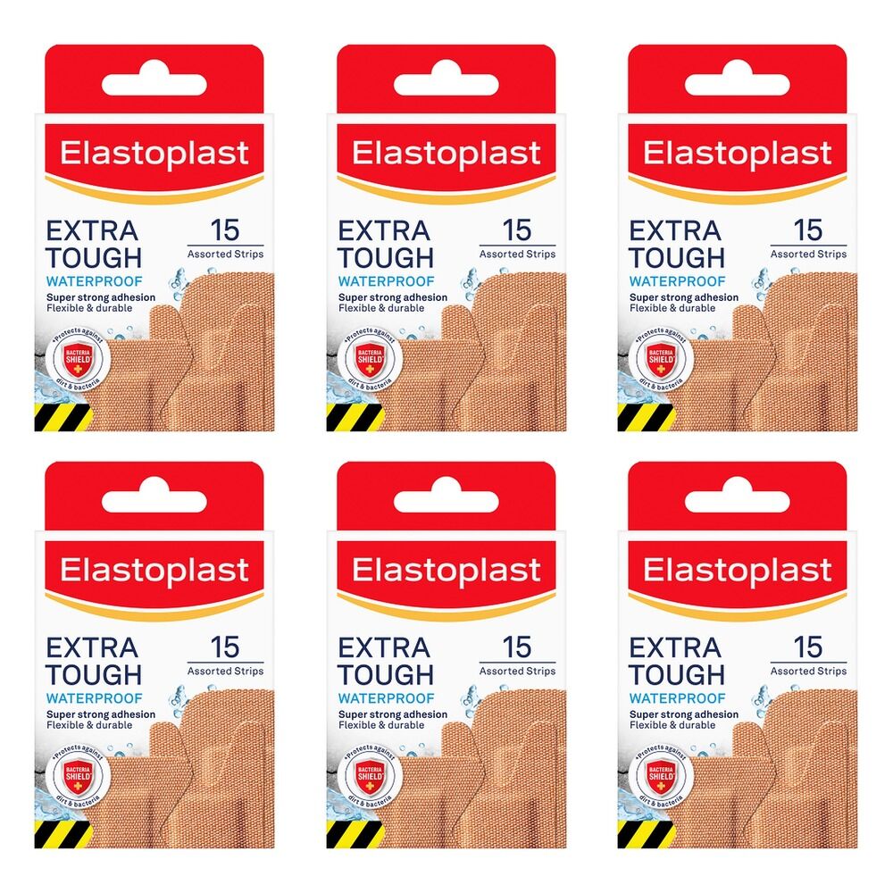 Elastoplast Extra Tough Waterproof Plasters Assorted 15 Pack Bundle of 6