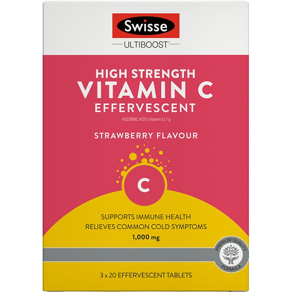 Swisse Ultiboost High Strength Vitamin C Strawberry 3 x 20 Effervescent Tablets