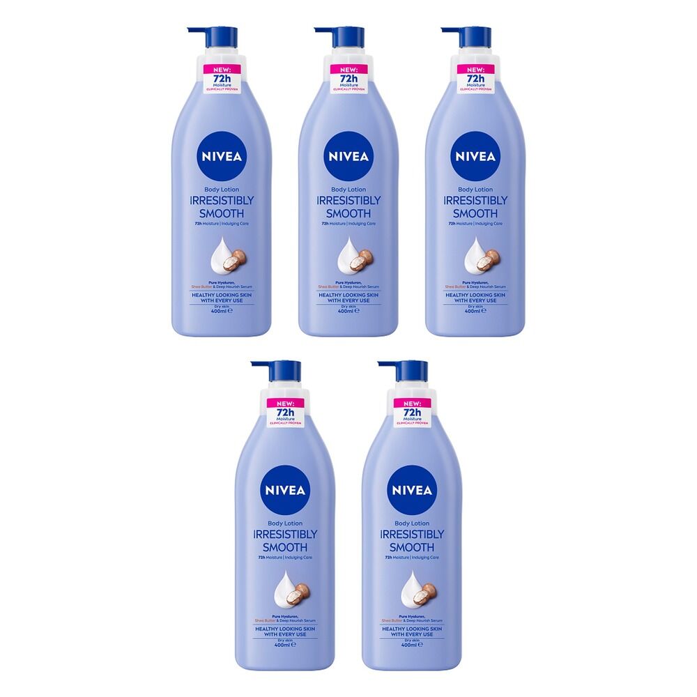 NIVEA Irresistibly Smooth Body Lotion, Long-Lasting Moisture, 400mL Pack of 5