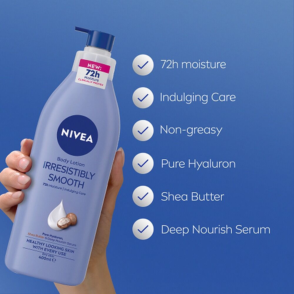 NIVEA Irresistibly Smooth Body Lotion, Long-Lasting Moisture, 400mL