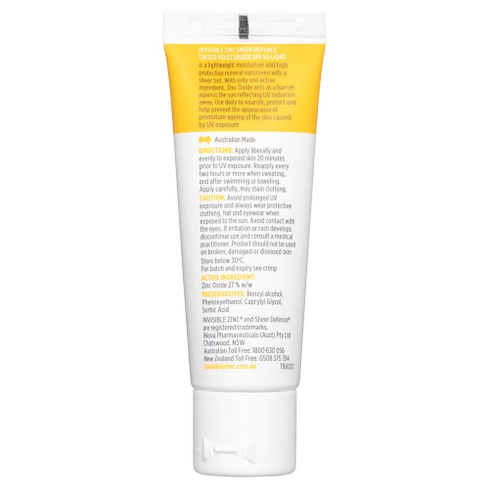 Invisible Zinc Sheer Defence Tinted Moisturiser SPF50 Light 50g