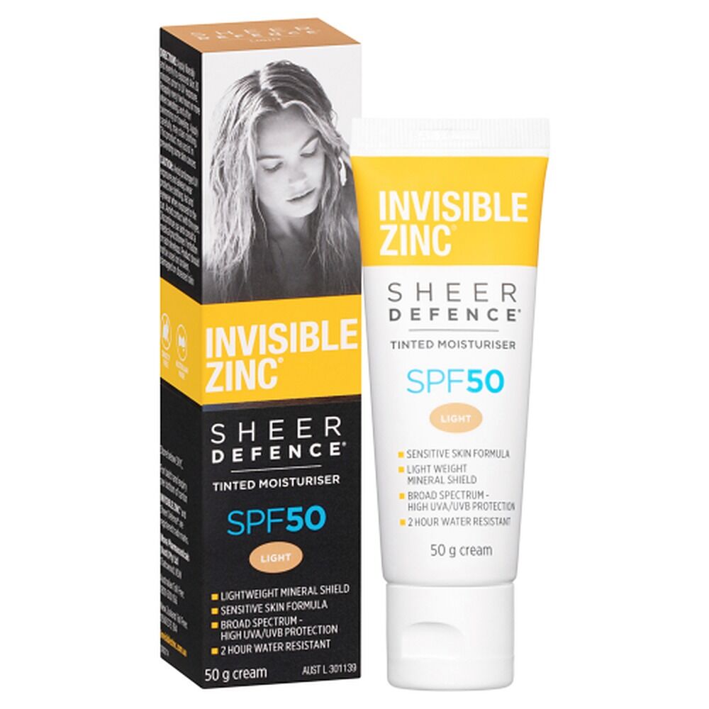 Invisible Zinc Sheer Defence Tinted Moisturiser SPF50 Light 50g