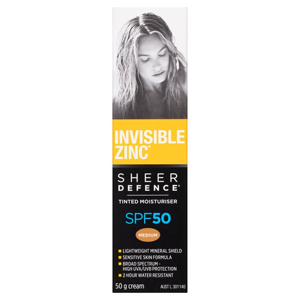 Invisible Zinc Sheer Defence Tinted Moisturiser SPF50 Medium 50g
