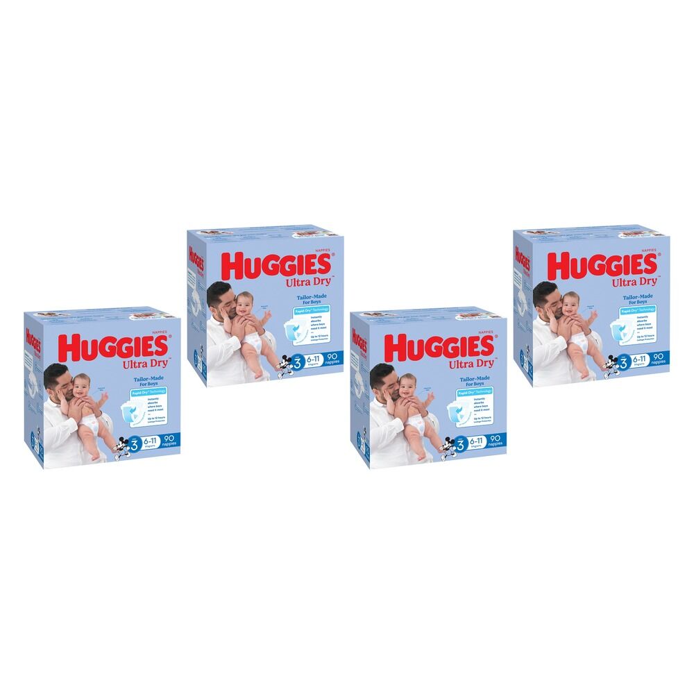 Huggies Jumbo UltraDry Nappies Crawler Boy 90 Pack Bundle of 4
