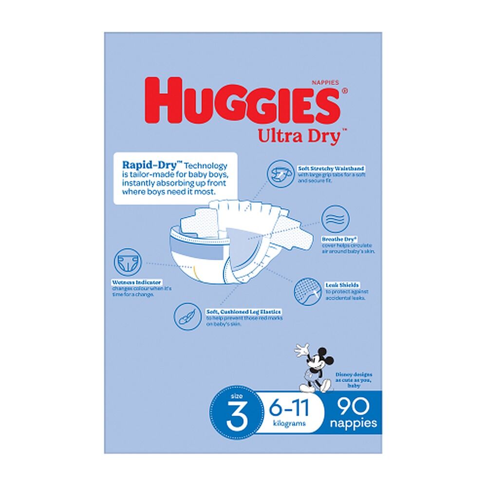 Huggies Jumbo UltraDry Nappies Crawler Boy 90 Pack