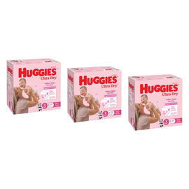 Huggies Jumbo UltraDry Nappies Crawler Girl 90 Pack Bundle of 3