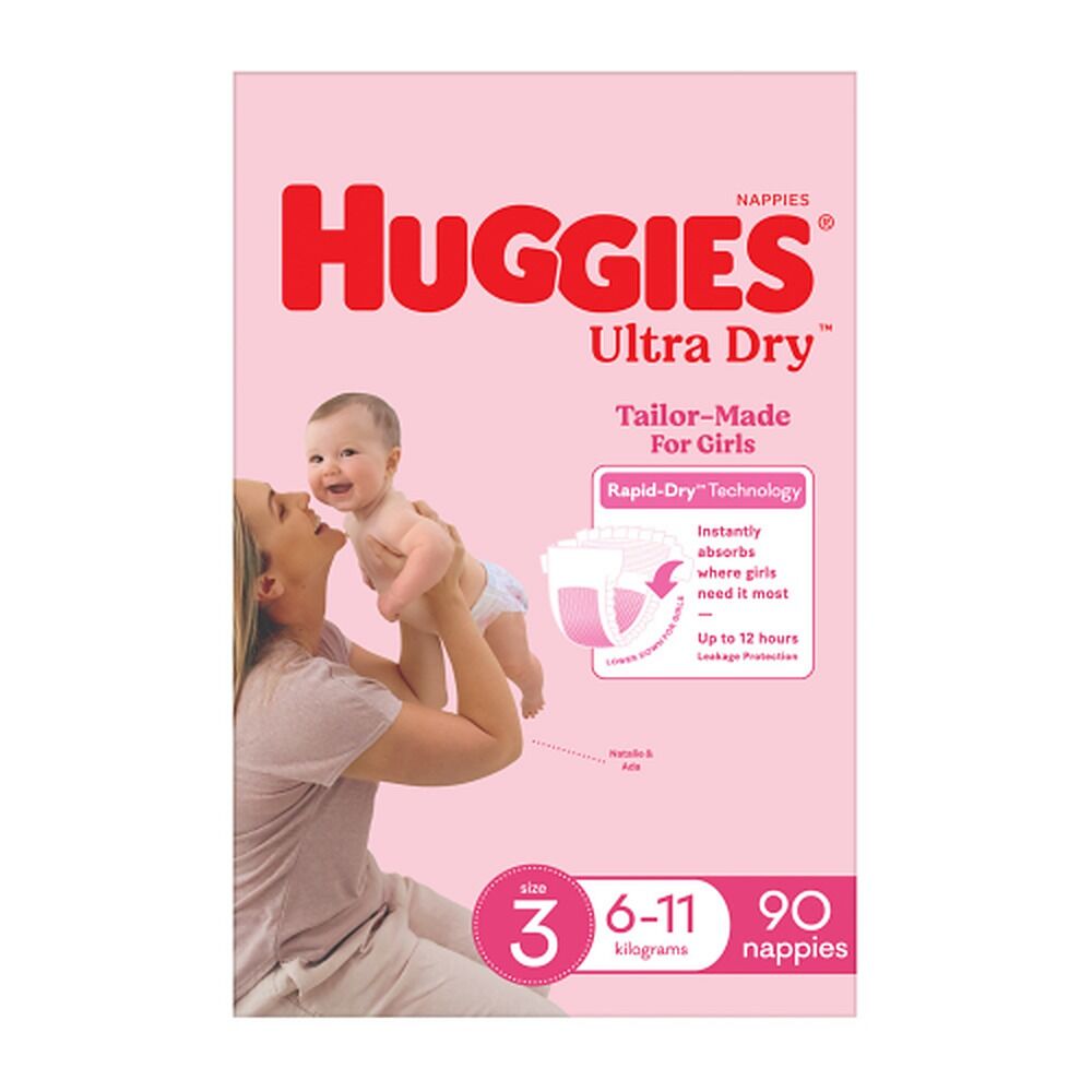 Huggies Jumbo UltraDry Nappies Crawler Girl 90 Pack