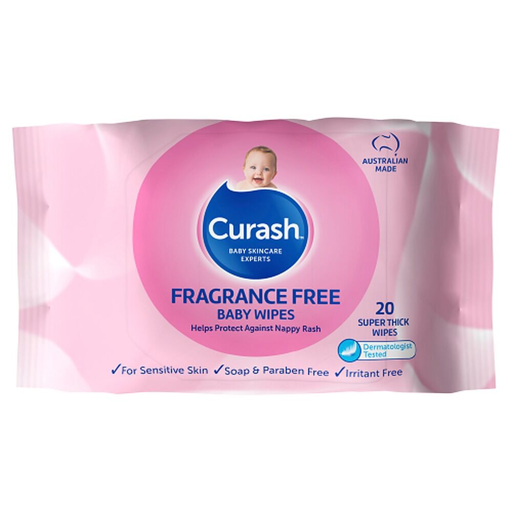 Curash Fragrance Free Baby Wipes, Travel Pack, 20 Wipes