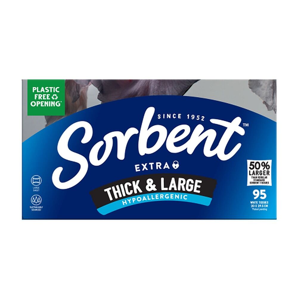 Sorbent Hypo-Allergenic Facial Tissue Thick & Large 95 Pack x 12