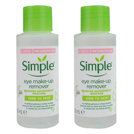 Simple Eye Makeup Remover 2 x 50ml Travel Size Oil Free for Sensitive Skin